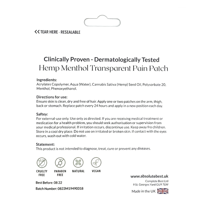 Hemp Menthol Transparent Pain Patch
